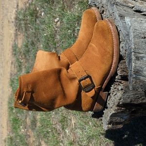 Frye Veronica Suede Slouch Short Moto Boot Cognac Women's 7